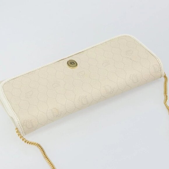 Christian Dior Honeycomb Canvas Chain Shoulder Bag PVC White Gold Auth